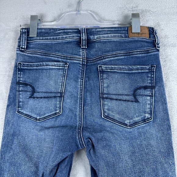American Eagle Outfitters Skinny Jeans Womens Size 12 Distressed Mid Rise Blue - Picture 4 of 13